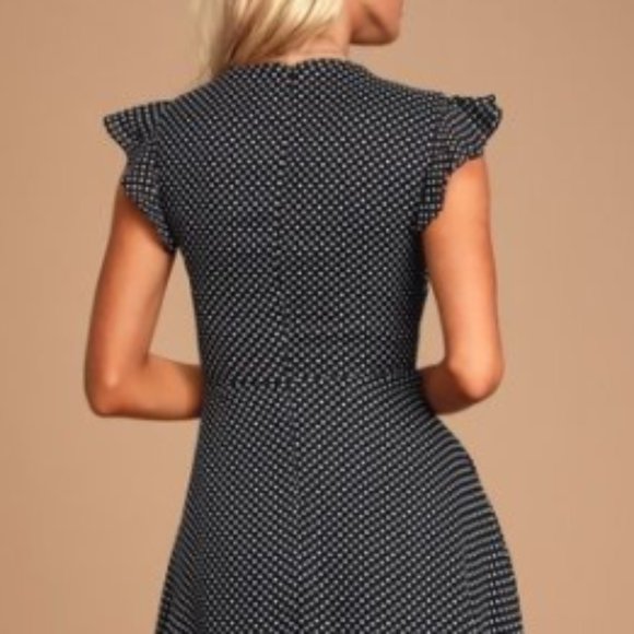 Lulu's Black Polka Dot Tie-Front Skater Dress . - Picture 2 of 3